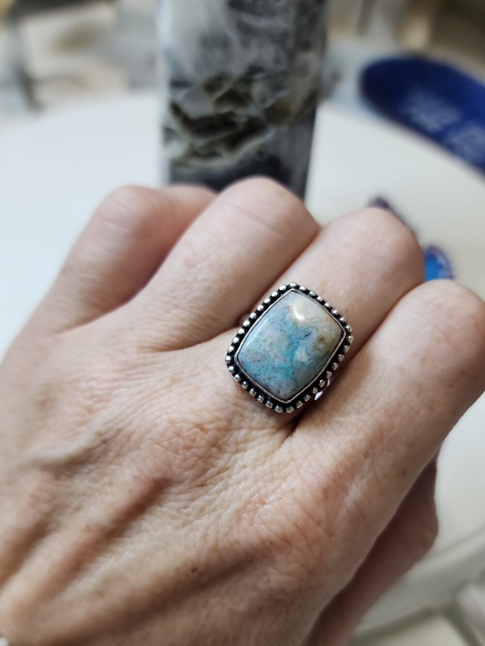 Blue/Gray Agate Ring - Picture 3 of 5